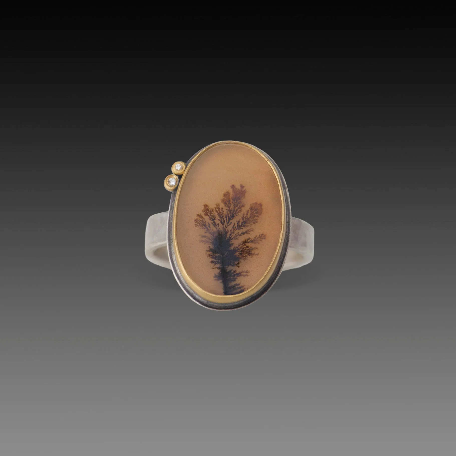 Dendritic Agate Ring with Diamond Duo