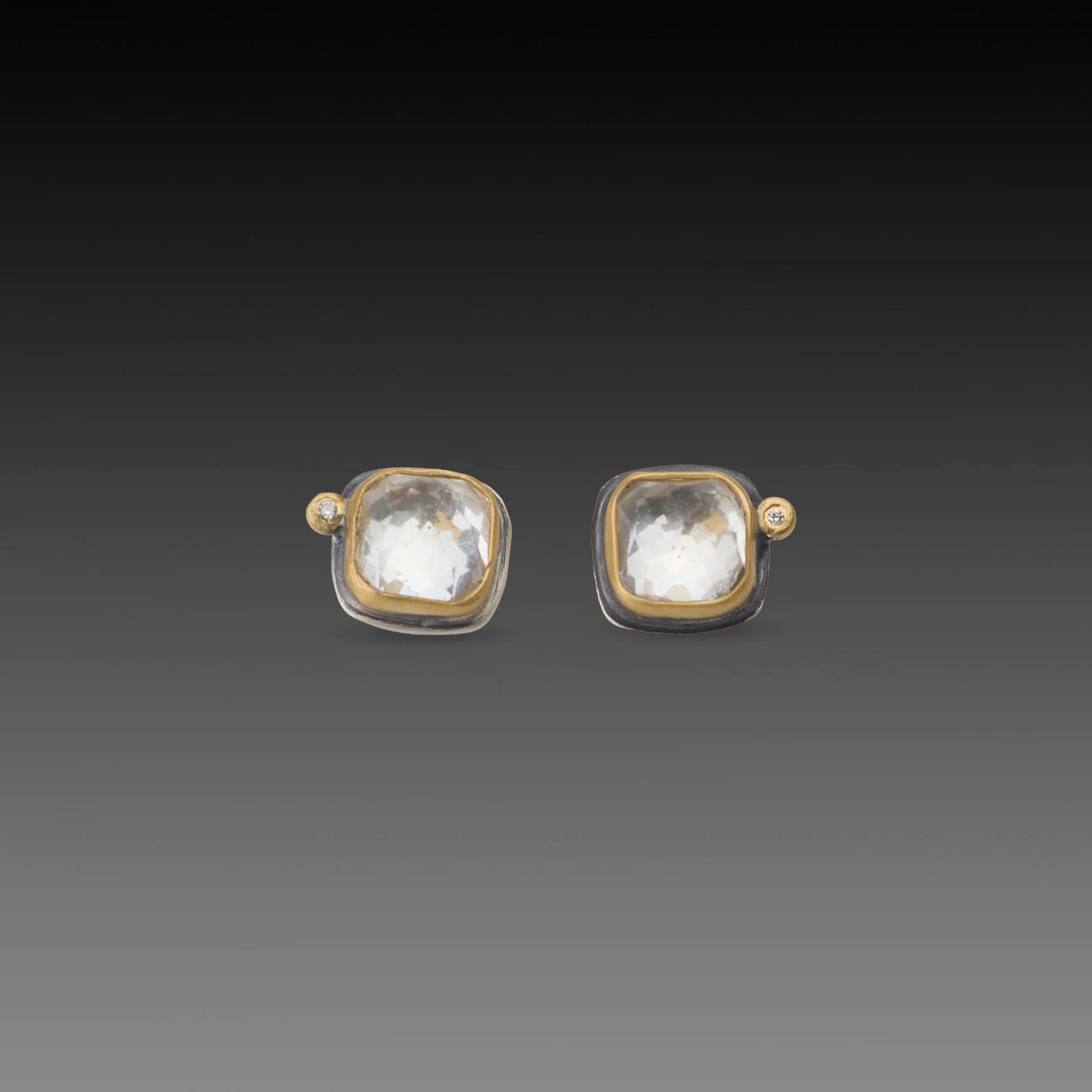 White Topaz Stud Earrings with Diamond Dot